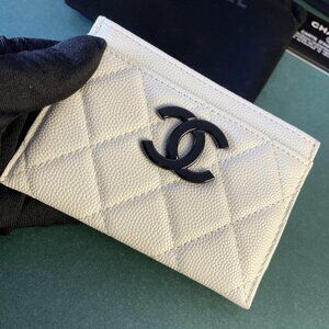 CHANEL Caviar Quilted My Everything Card Holder White Black Coin Case